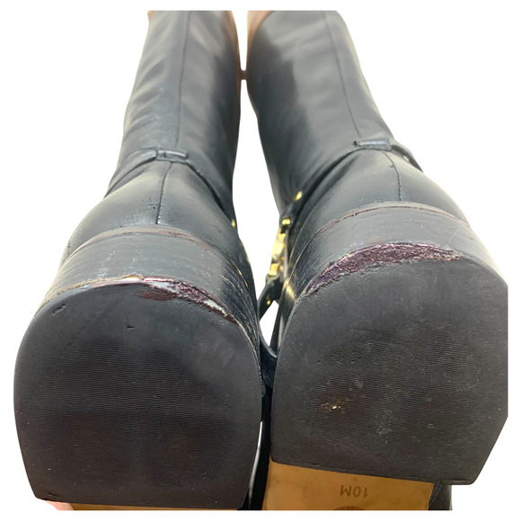 Michael Kors Leather Riding Equestrian Knee Boots AA13G Black & Tan Sz 10 READ - Picture 13 of 13